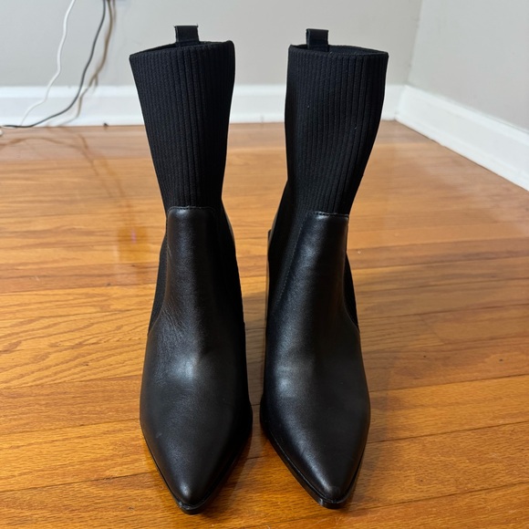 Steve Madden Tackle Black Leather Pointed-Toe Sock Boots - Picture 3 of 10